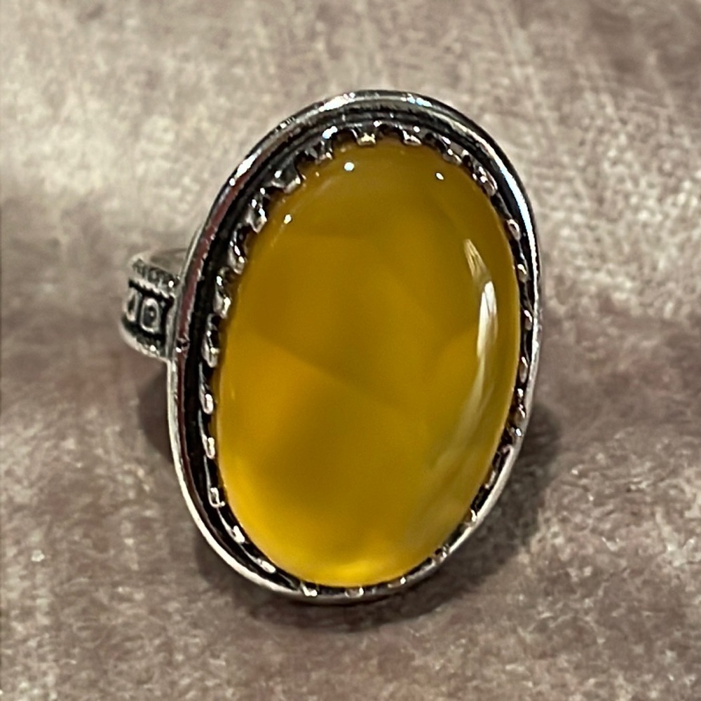 Yellow Quartz Oval Ring Size 7.5